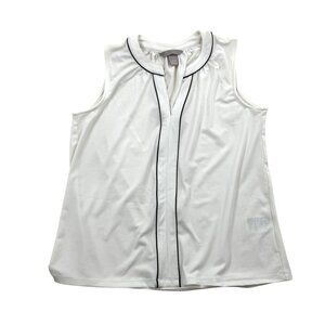 H&M Womens Sleeveless White Blouse With Black Trim Size S Made In Cambodia